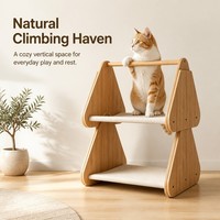 Arbre à chat à deux niveaux en bambou naturel, lit hamac moderne à double couche pour chat, support d'escalade pour chat d'intérieur