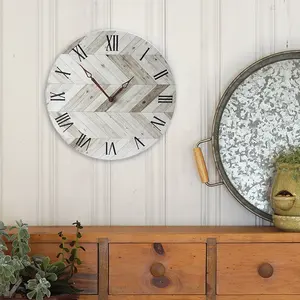 16 Inch Large Roman Number Wall Clock Custom European Retro Vintage Decorative Circular MDF Wooden Farmhouse Wall Clock