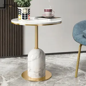 İskandinav lüks altın ev mobilya lüks yan çay Modern yuvarlak mermer masa küçük kahve sehpa oturma odası için