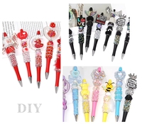 Stylo bille complet en gros, en résine mignonne avec paillettes, fournitures en vrac, perles à enfilser, perles en argile, strass à enrouler pour la création