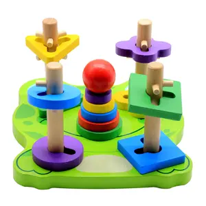 Interesting building block stacking piles wooden toys geometric shap sorting column game kids toys