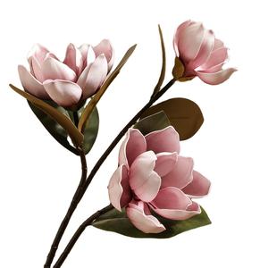 七星美奂3头玉兰真品触摸批发玉兰人造花用于婚礼餐桌中心装饰 - Product Image 1