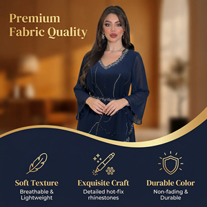 Navy Rhinestone Muslim Abaya <b>for</b> Women Formal <b>Eid</b> OEM Collection - Product Image 2