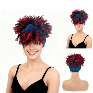 Peluca Afro Corta Rizada para Mujer, con Flequillo Alto, Sintética, Negra, con Diadema Ajustable - Product Image 1