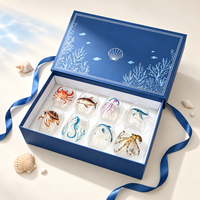 Ensemble de verrerie Ocean, 8 verres sans pied avec motifs d'animaux marins dans un coffret cadeau bleu