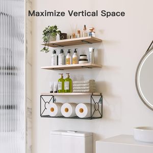 Étagères flottantes Art Déco pour salle de bain, panier de rangement pour toilettes, étagère murale gain de place pour salle de bain/cuisine/salon - Product Image 5