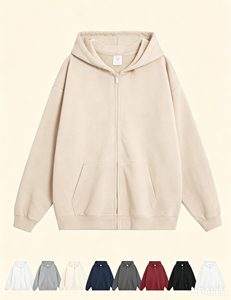 เสื้อฮู้ดซิปโอเวอร์ไซส์ผ้าฝ้าย 100% สำหรับผู้ชาย สีพื้น ผ้าฟลีซลำลอง เสื้อกันหนาวมีฮู้ดทรงปกติสำหรับฤดูใบไม้ร่วง แบบถัก - Product Image 1