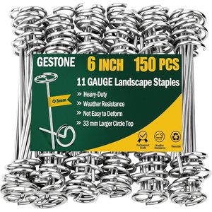 Clavijas para Paisajismo GESTONE de 6 Pulgadas, 150 Unidades, Calibre 11, Clavijas en U de Acero Galvanizado de Alta Resistencia para Barrera Contra Malezas y Tela - Product Image 1
