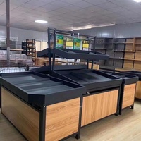 Modulaire staal-houten LED eco-vriendelijke, heavy-duty displayschappen met opbergladen, waterdicht, voor supermarkt fruit en groenten