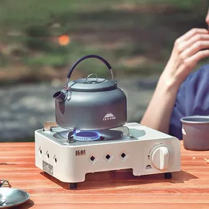 Mini estufa de Cassette para acampar, estufa portátil de Gas, para pícnic doméstico, de hierro fundido, doble quemador, de butano, una pieza