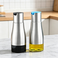 Distributeur d'huile en verre enveloppé d'acier inoxydable de 320 ml, sans danger pour les aliments, adapté à toutes les huiles de cuisson comestibles et aux assaisonnements