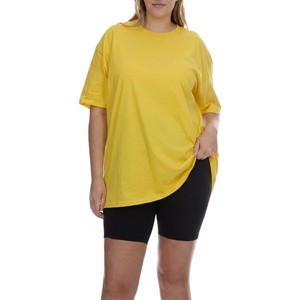 Camiseta de Manga Corta con Cuello Redondo Extra Grande para Mujer, Color Sólido, Corte Holgado, 100% Algodón Jersey, Tejido de Punto, para Todas las Temporadas, Amarillo, OEM - Product Image 1