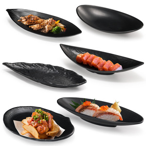 <span class=keywords><strong>Vaisselle</strong></span> commerciale moderne Assiette rectangulaire en mélamine noire en forme de <span class=keywords><strong>bateau</strong></span> Plat ovale pour barbecue Plastique - Product Image 2