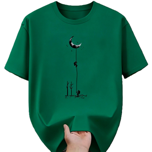 Maglietta con grafica di un astronauta che si dondola sulla luna crescente, maglietta artistica creativa Minimalist Space Dreamer. T-shirt Oversize in Cotone a Maniche Corte Stile Streetwear Casual - Product Image 3