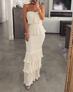 2024 New High Quantity Temperament <strong>Dress</strong> Solid Color <strong>Sexy</strong> Slim Fit <strong>Women</strong> <strong>Dress</strong> Strapless Pleated Ruffle Long Casual <strong>Dress</strong> - Product Image 1