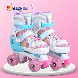 EACH Patins à roulettes professionnels pour enfants à 4 roues, réglables, avec semelle extérieure en cuir et PVC, pour le plaisir en extérieur - Product Image 1