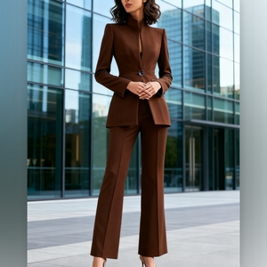 Bộ đồ nữ dài tay màu trơn có túi một nút Bộ 2 món - Product Image 1