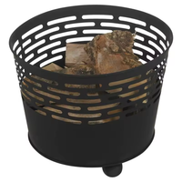 Support à bois de chauffage cylindrique avec découpes en forme de pilier décalées, base solide et pieds sphériques, foyer extérieur en fer