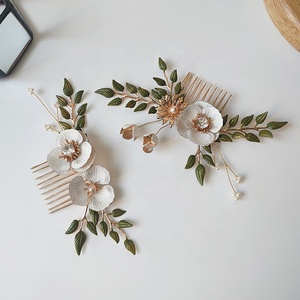 Accesorios para el cabello nupcial idílico para boda al aire libre flor hoja verde peine para el cabello joyería tocado para mujer - Product Image 4