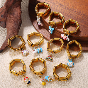 Stainless Steel Gold Plated Pendant <b>Ring</b> With <b>Cartoon</b> Charms Unisex Jewelry Gift - Product Image 1