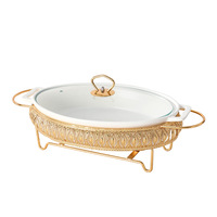 Vente en gros Casserole personnalisée de forme ovale dorée Chauffe-soupe durable de luxe Pot à soupe en céramique marbrée