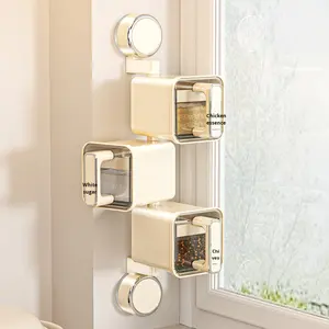 Cangkir hisap berputar plastik, pengatur penyimpanan bumbu dapur terpasang di dinding transparan, menghemat ruang tahan gores - Product Image 2