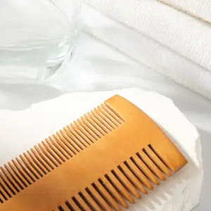 GLOWAY Manufacturer Men Grooming Mustache Wood Comb Double Sided Wooden Beard Comb Brush With Protective Case