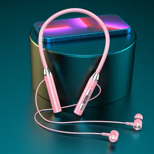 Hot Selling Wireless Blue Tooth Earphones Hang Around The Neck Metal Sports Earbuds Suitable For Student And Beautiful Girl