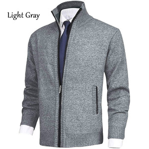 Nouveau Cardigan Zippé Col Montant Tricoté pour Homme, Couleur Unie, Coupe Décontractée, Blouson <span class=keywords><strong>Veste</strong></span> Manteau d'Hiver d'Automne - Product Image 2
