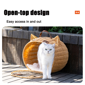 Thiết Kế Đáng Yêu Mèo Tai Phong Cách Mèo Tàu Sân Bay Túi Du Lịch Công Suất Lớn Mây Dệt Sinh Thái Thân Thiện Với Vật Nuôi Túi - Product Image 4