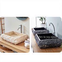 Lavabos de salle de bain pour hôtel et maison d'hôtes, style wabi-sabi, surface en marbre noir antique, haut de gamme, artistique, sur mesure, AQUARIUS AQ964B
