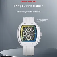 Reloj de Cuarzo Moderno para Hombre, Cristal Mineral, 46 mm, Resistente al Agua, Aleación, Silicona, Luminoso, Seis Agujas, Tres Esferas, Cierre Oculto con Botón