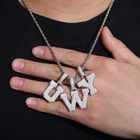 Ожерелье с кулоном из муассанита для мужчин и женщин, однотонное, 925 стерлингового серебра, белое золото, A-Z с надписями, персонализированные украшения