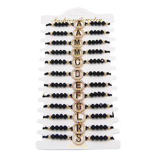 Màu Đen Tinh Thể Ban Đầu Bện Chuỗi Vòng Đeo Tay May Mắn Chuỗi Pha Lê Thư Đính Cườm Vòng Đeo Tay Của Phụ Nữ Thời Trang Vòng Đeo Tay - Product Image 1