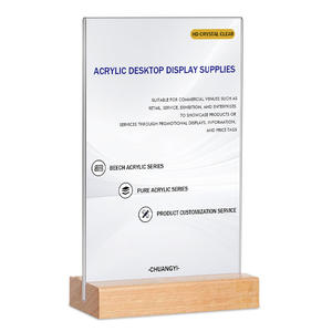 Espositore da Tavolo in Acrilico Trasparente - Porta-Cartelli Cristallino HD con Base in Legno di Faggio per Menu/Ufficio/Etichette Prezzi - Product Image 1