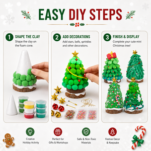Kit de modelage en argile auto-durcissante pour sapin de Noël, 12 couleurs, sculpture de cônes en mousse DIY, artisanat de Noël, ensemble cadeau OEM pour enfants - Product Image 4
