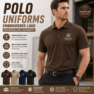 <b>Polo</b> Logo Embroidered Uniform <b>Brown</b> <b>Men's</b> Corporate <b>Polo</b> <b>Shirt</b> Custom Team Staff Workwear Short Sleeve Office Business Apparel - Product Image 1