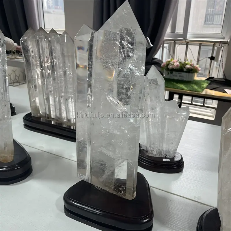 Torre de Quartzo para decoração, cristal de cura natural transparente para decoração, torre de quartzo transparente para tamanho grande