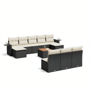 Set Divano Moderno da Esterno in Rattan Nero con Cuscini Crema, Impermeabile, Arredamento Contemporaneo da Giardino per Patio e Terrazza - Product Image 1