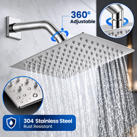 Système de douche encastré 3 fonctions 8 pouces en acier inoxydable 304 avec mitigeur chaud/froid et fonction pluie pour projets hôteliers et salles de bain