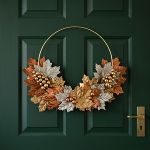 Corona Rústica de Hojas Otoñales con Bayas Metálicas, Flores Decorativas Hechas a Mano, Corona Redonda sin Luces para Acción de Gracias - Product Image 2