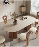 Ensemble de table à manger ovale moderne en pierre frittée avec pieds en bois, mobilier de salle à manger de luxe pour la maison, la villa, le restaurant, OEM