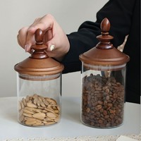 Tarros de Vidrio Redondos de Diseño con Punta, de Grado Alimenticio, Estilo Retro Europeo, para Granos, Tarro de Café de Alta Gama con Tapa de Bambú