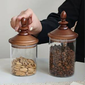Pot en verre de rangement de qualité alimentaire, design <span class=keywords><strong>rond</strong></span> et pointu, style rétro européen, pour céréales et grains, pot à café haut de gamme avec couvercle en bambou - Product Image 2