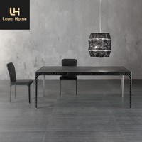 Ensemble de table à manger moderne de luxe en marbre noir avec base en bois, 8 places, design italien, pour villa et hôtel