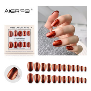 AIERFEI Listo Para Enviar Venta al por mayor Chrome Press On Nail Metallic Red Fake Nails Forma Oval 24 Pcs <span class=keywords><strong>Uñas</strong></span> postizas - Product Image 2