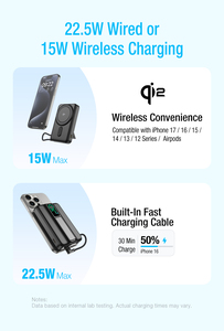 Banque d'alimentation magnétique sans fil avec <span class=keywords><strong>batterie</strong></span> à semi-conducteurs de 10 000 mAh <span class=keywords><strong>compatible</strong></span> avec <span class=keywords><strong>iPhone</strong></span> 17 Pro/16/15/14/13/<span class=keywords><strong>12</strong></span> et AirPods - Product Image 4