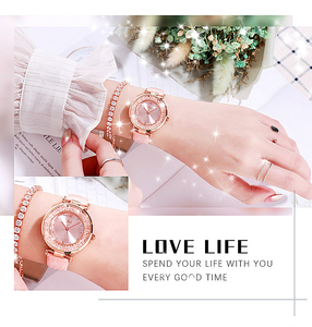 Montre à bracelet en cuir, style coréen, mode, avec strass, montre-bracelet pour femme - Product Image 5