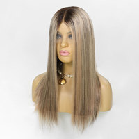 Perruque frontale en dentelle HD 9x5, ombrée blond cendré avec mèches, cheveux humains lisses, pré-épilée, sans colle, pour femmes