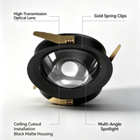Luminaire d'intérieur anti-éblouissement pour hôtel et magasin, spot LED encastré à lentille convexe 12W